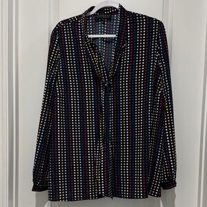 Eloquii Navy Multicolor Polka Dot Blouse Bow - 18w